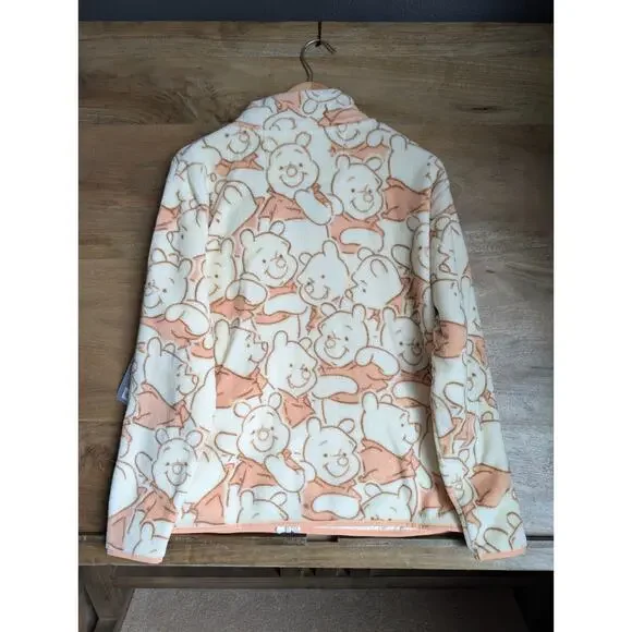 NWT Disney Store Fleece Jacket Womens Medium Coral White Winnie the Pooh Zip-Up - Picture 2 of 5